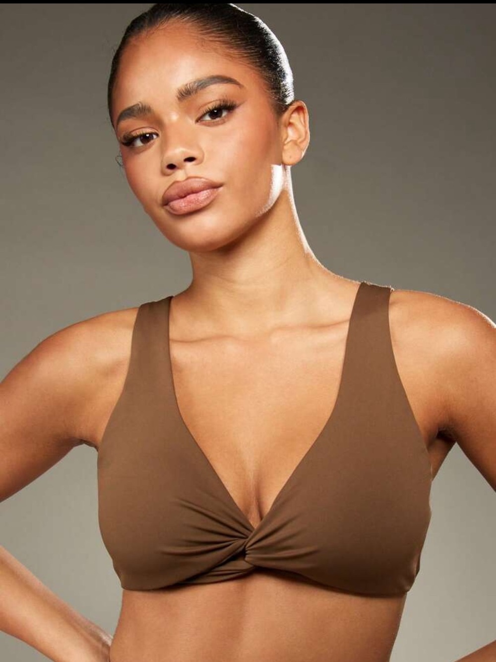 Brand New Missguided Brown Twist Front V Jeck Sports Bra Size 4 Small